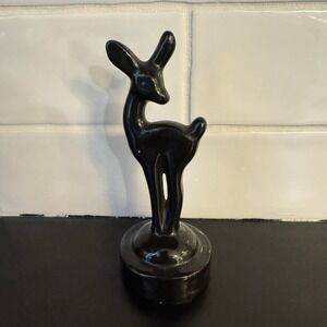 Vintage MCM Art Pottery Black Ceramic Deer/Fawn Figurine Art Deco 5.5" Tall‎